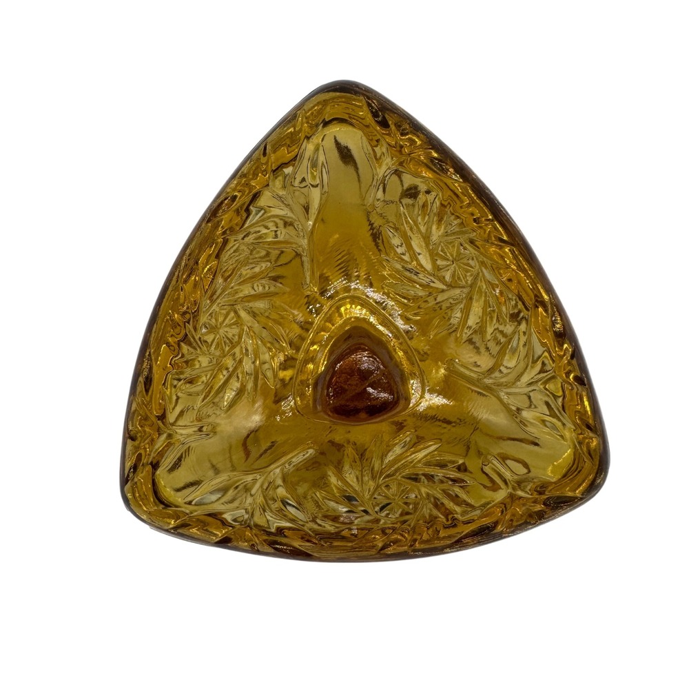 Vintage Amber Hazel Glass Triangle Candy Dish and Lid Pinwheel Starburst 1950s - Picture 2 of 14